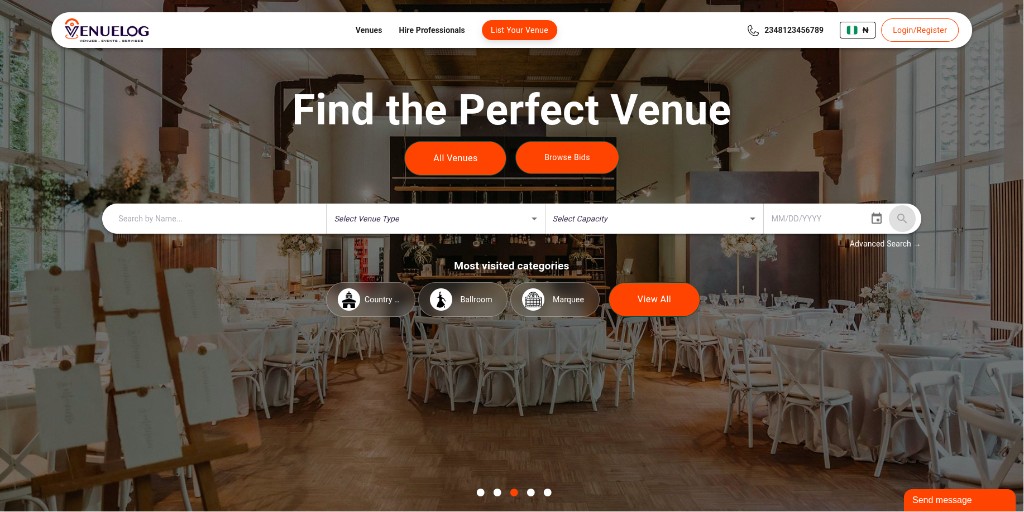VenueLog, the venue booking homepage
